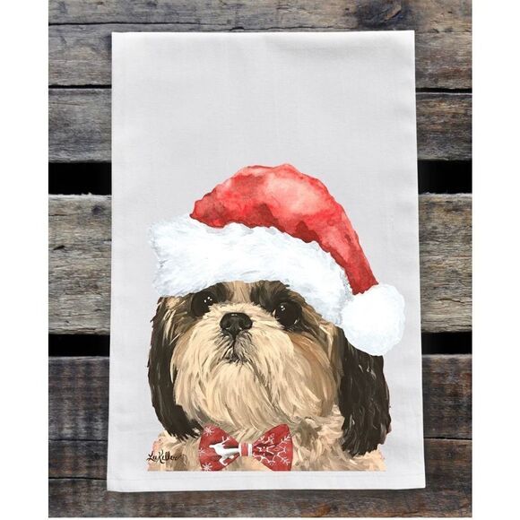 Hippie Hound Studios Christmas Dog Towel “Shihtzu ” Holiday Towel NWT - Picture 1 of 5